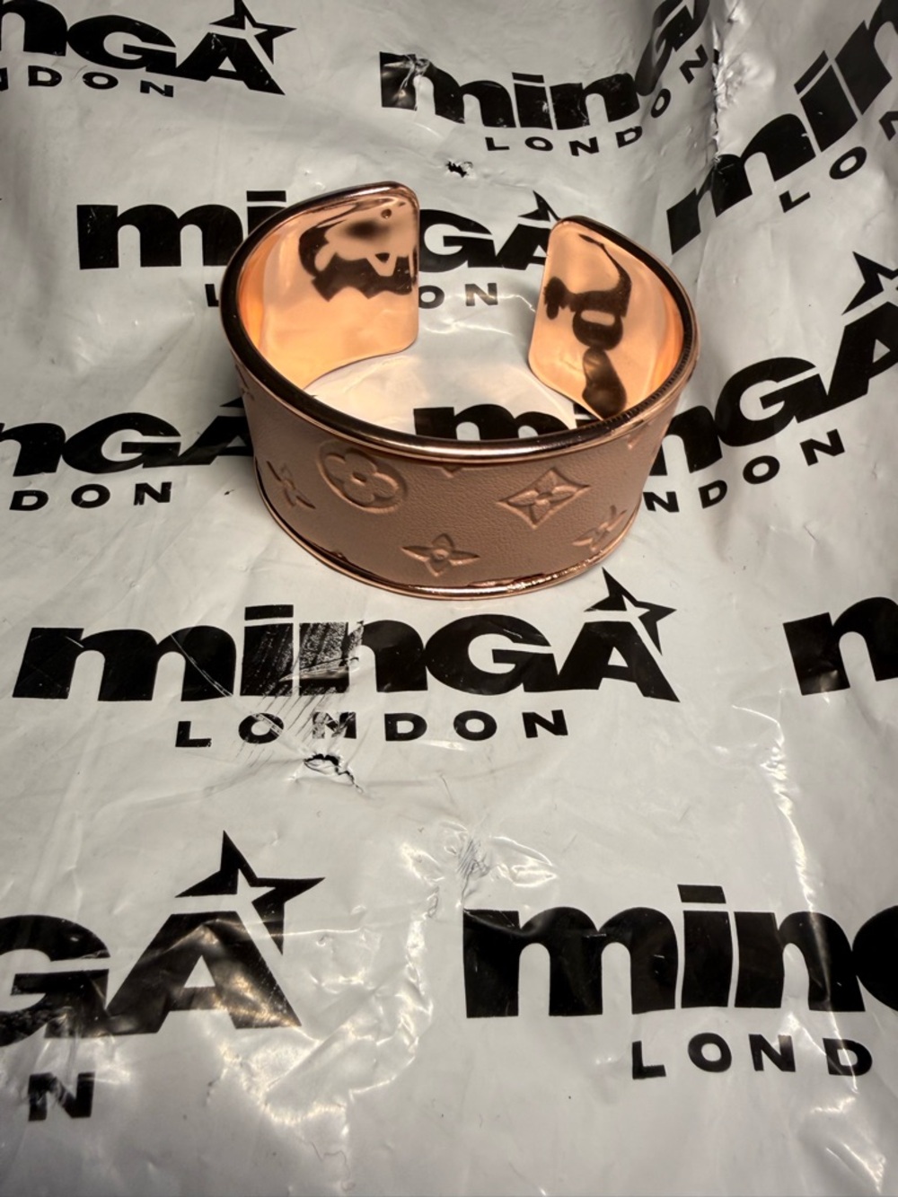 3 available Rose Gold Leather Monogram Cuff Bracelet